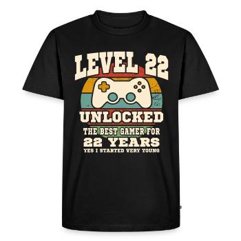 Niveau 22 débloqué - anniversaire 22 ans - T-shirt Premium bio Homme - noir - Devant - Nico (187cm)