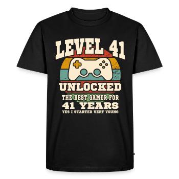 Niveau 41 débloqué - anniversaire 41 ans - T-shirt Premium bio Homme - noir - Devant - Nico (187cm)