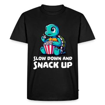 Slow down and snack up - Men's Premium Organic T-Shirt - black - Front - Nico (187cm)