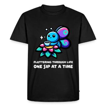Voltigeant dans la vie Café Papillon - T-shirt Premium bio Homme - noir - Devant - Nico (187cm)