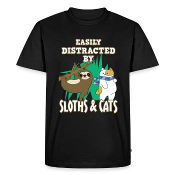 Cadeau distrait par les paresseux et les chats - T-shirt Premium bio Homme - noir - Devant - Nico (187cm)