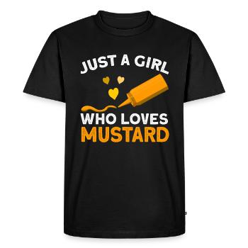 Une fille aime le cadeau à la moutarde - T-shirt Premium bio Homme - noir - Devant - Nico (187cm)