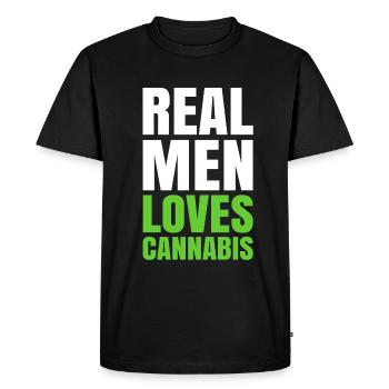 Les hommes aiment le cannabis - T-shirt Premium bio Homme - noir - Devant - Nico (187cm)
