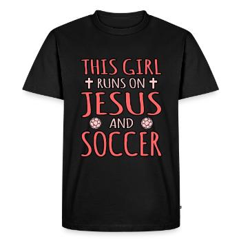 Cette fille court sur Jésus et le football - T-shirt Premium bio Homme - noir - Devant - Nico (187cm)