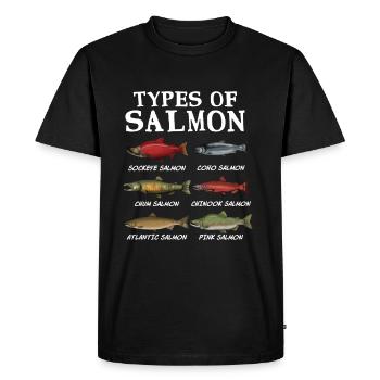Saumon Saumon Pêche à la salmondine - T-shirt Premium bio Homme - noir - Devant - Nico (187cm)