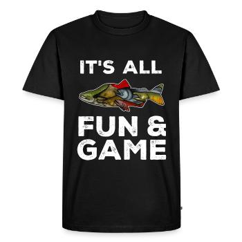Saumon Saumon Pêche à la salmondine - T-shirt Premium bio Homme - noir - Devant - Nico (187cm)