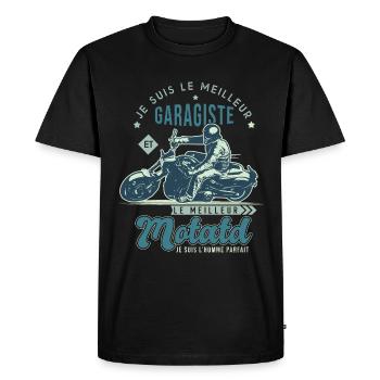 Motard le meilleur garagiste cadeau cool - T-shirt Premium bio Homme - noir - Devant - Nico (187cm)