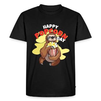 Happy Popcorn Day Sloth Popcorn - Men's Premium Organic T-Shirt - black - Front - Nico (187cm)