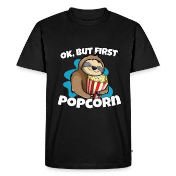 Ok, but first popcorn sloth popcorn - Men's Premium Organic T-Shirt - black - Front - Nico (187cm)