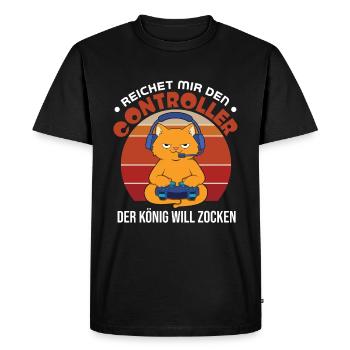 Donnez-moi la manette, le roi veut jouer - T-shirt Premium bio Homme - noir - Devant - Nico (187cm)