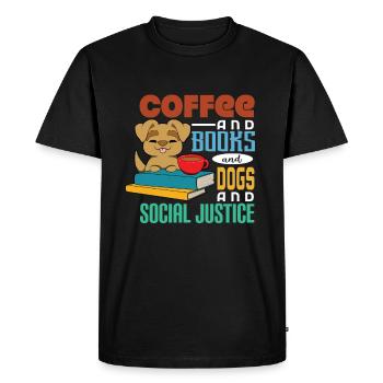 Café et livres et chiens - T-shirt Premium bio Homme - noir - Devant - Nico (187cm)