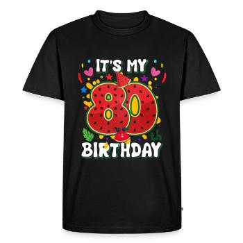 80th Birthday Watermelon - Men's Premium Organic T-Shirt - black - Front - Nico (187cm)
