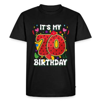 70th Birthday Watermelon - Men's Premium Organic T-Shirt - black - Front - Nico (187cm)