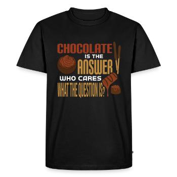 Chocolate Is the answer What was the question? - Men's Premium Organic T-Shirt - black - Front - Nico (187cm)