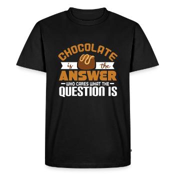 Chocolate Is the answer What was the question? - Men's Premium Organic T-Shirt - black - Front - Nico (187cm)