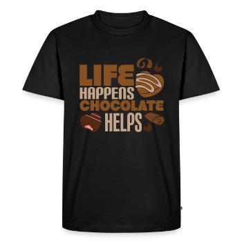 Life Happens: Chocolate Helps - Men's Premium Organic T-Shirt - black - Front - Nico (187cm)