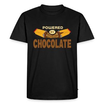 Powered by chocolate - Men's Premium Organic T-Shirt - black - Front - Nico (187cm)