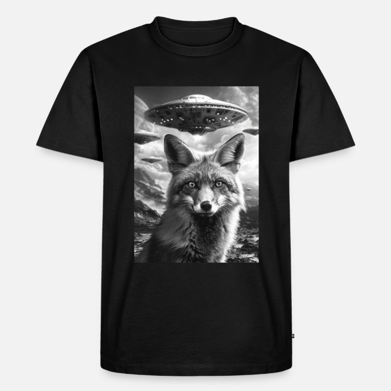 Ufo Selfie Fuchs - Männer Premium Bio T-Shirt - Schwarz