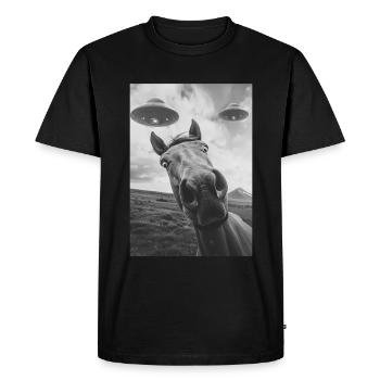 Cheval selfie OVNI - T-shirt Premium bio Homme - noir - Devant - Nico (187cm)