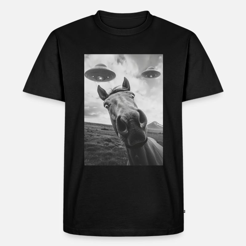 Ufo Selfie Pferd - Männer Premium Bio T-Shirt - Schwarz