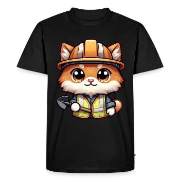 Cute Cat Construction Worker - Men's Premium Organic T-Shirt - black - Front - Nico (187cm)