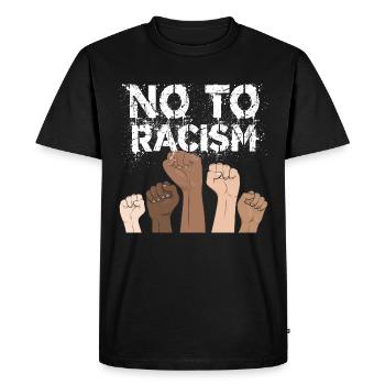 no to racism fist - contre le racisme, stop racism - T-shirt Premium bio Homme - noir - Devant - Nico (187cm)