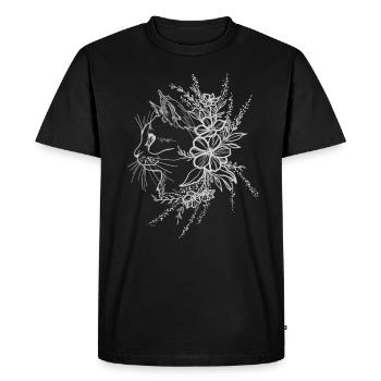 Chat avec des fleurs tatouage art chat fleurs blanc - T-shirt Premium bio Homme - noir - Devant - Nico (187cm)