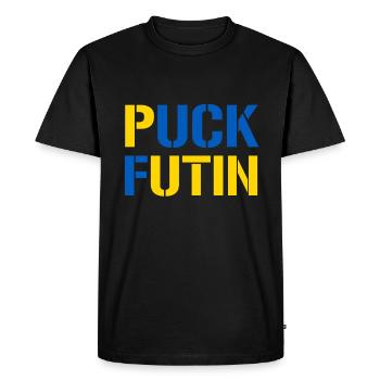 Puck Futin - Ukraine Poutine attaque l’Europe Démo - T-shirt Premium bio Homme - noir - Devant - Nico (187cm)