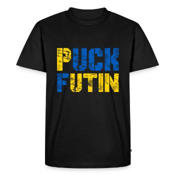 Puck Futin - Ukraine Poutine attaque l’Europe Démo - T-shirt Premium bio Homme - noir - Devant - Nico (187cm)