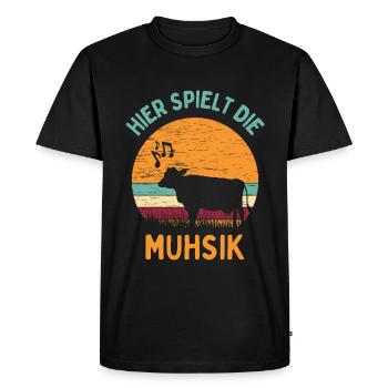 Hier spielt die Muhsik - Muh Kuh Kühe Rinder - Männer Premium Bio T-Shirt - Schwarz - Vorne - Nico (187cm)