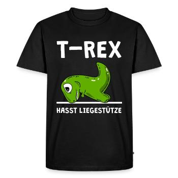 T-Rex hasst Liegestütze - Dinosaurier - Männer Premium Bio T-Shirt - Schwarz - Vorne - Nico (187cm)