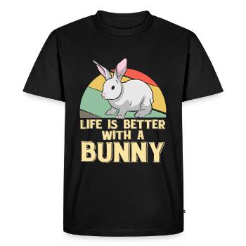 La vie est meilleure avec un lièvre - lapin - T-shirt Premium bio Homme - noir - Devant - Nico (187cm)