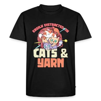 Facilement distrait par les chats et le fil au crochet - T-shirt Premium bio Homme - noir - Devant - Nico (187cm)