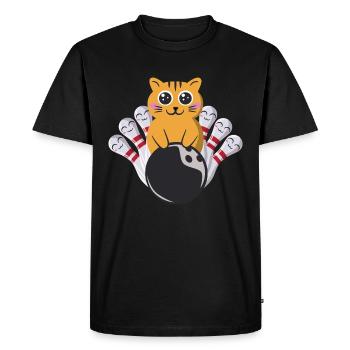 Bowling Cat Kawaii - Men's Premium Organic T-Shirt - black - Front - Nico (187cm)