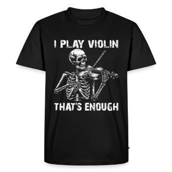 Squelette de crâne avec violon et dicton de violon - T-shirt Premium bio Homme - noir - Devant - Nico (187cm)