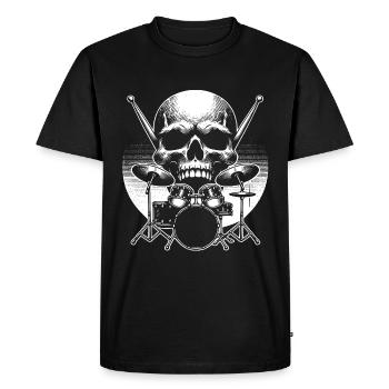 Tambours et crâne Drummer Rock Band - T-shirt Premium bio Homme - noir - Devant - Nico (187cm)