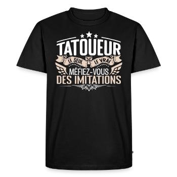Tatoueur le seul Tatoueur le vrai Tatoueur - T-shirt Premium bio Homme - noir - Devant - Nico (187cm)