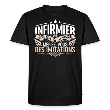 Infirmier le seul Infirmier le vrai Infirmier - T-shirt Premium bio Homme - noir - Devant - Nico (187cm)