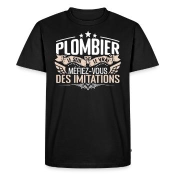 Plombier le seul Plombier le vrai Plombier - T-shirt Premium bio Homme - noir - Devant - Nico (187cm)