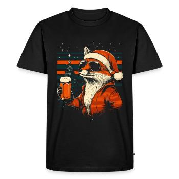 Renard à la bière de Noël - T-shirt Premium bio Homme - noir - Devant - Nico (187cm)