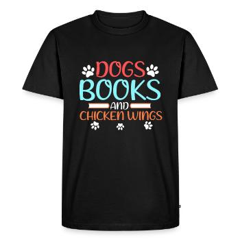 Livre Amoureux Cadeaux Chiens Livres et Ailes de Poulet Cadeau - T-shirt Premium bio Homme - noir - Devant - Nico (187cm)