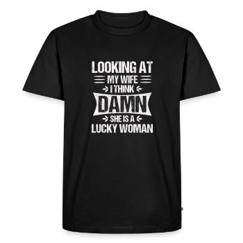 Looking at Wife Damn She's a Lucky Woman Husband - Men's Premium Organic T-Shirt - black - Front - Nico (187cm)