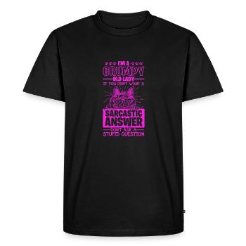 Réponse sarcastique de la vieille dame grincheuse à Stupid - T-shirt Premium bio Homme - noir - Devant - Nico (187cm)