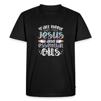 Christian Gift Y'All Need Jesus and Essential Oils - Men's Premium Organic T-Shirt - black - Front - Nico (187cm)