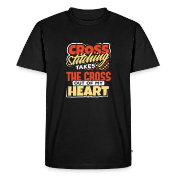 Le point de croix enlève la croix de mon cœur - T-shirt Premium bio Homme - noir - Devant - Nico (187cm)