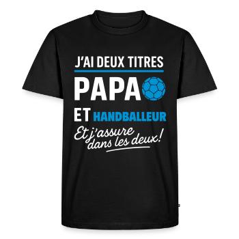 2 titres papa et handballeur,Handball,Sport - T-shirt Premium bio Homme - noir - Devant - Nico (187cm)