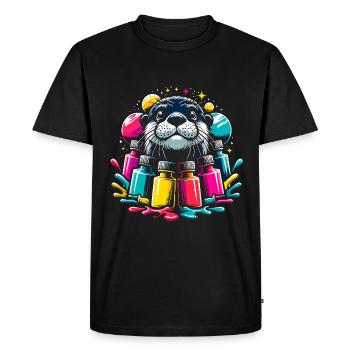 Drôle de loutre avec beaucoup de couleurs vives - T-shirt Premium bio Homme - noir - Devant - Nico (187cm)