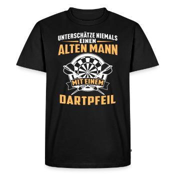 Alten mann mit einem dartpfeil - Männer Premium Bio T-Shirt - Schwarz - Vorne - Nico (187cm)