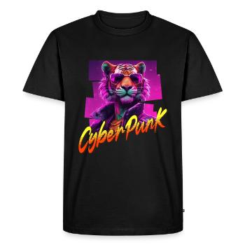Tigre Cyberpunk - T-shirt Premium bio Homme - noir - Devant - Nico (187cm)
