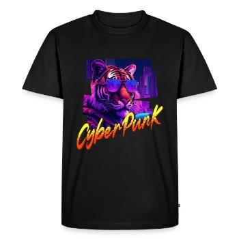 Tigre Cyberpunk - T-shirt Premium bio Homme - noir - Devant - Nico (187cm)